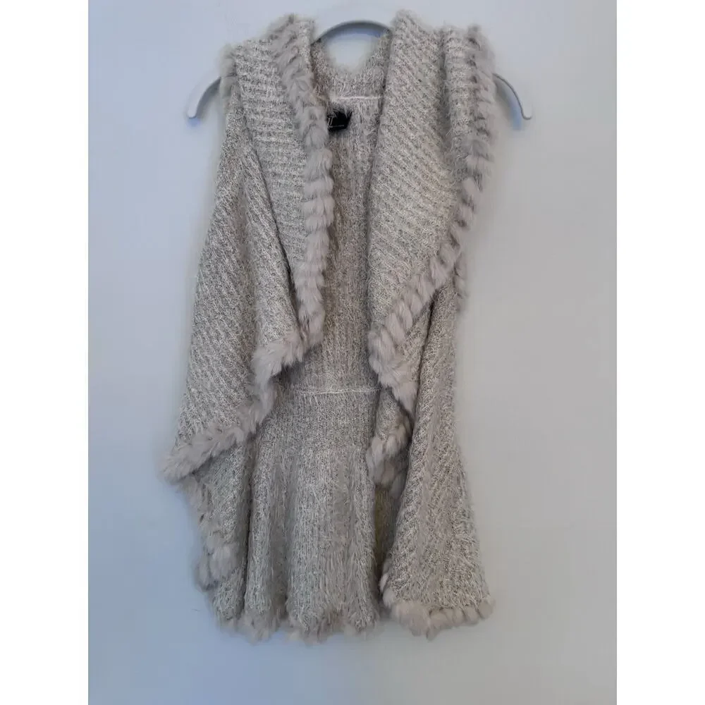 Love Token - Genuine Rabbit Fur Trim Vest - Size Small -beige - MSRP $169